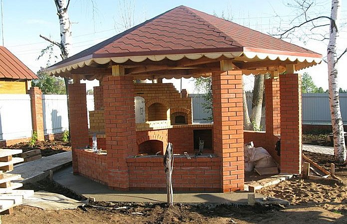 Фото устройства крыши беседки из кирпича, svoyabesedka.ru Завершающий этап