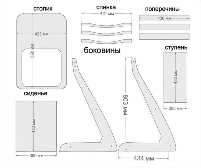 Растущий стул со столиком. Чертеж