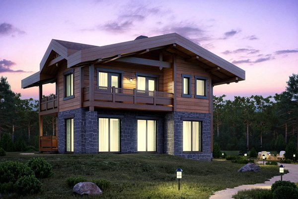 Фото комбинированного загородного дома, monolit-house.ru Камень плюс дерево – классика комбинирования